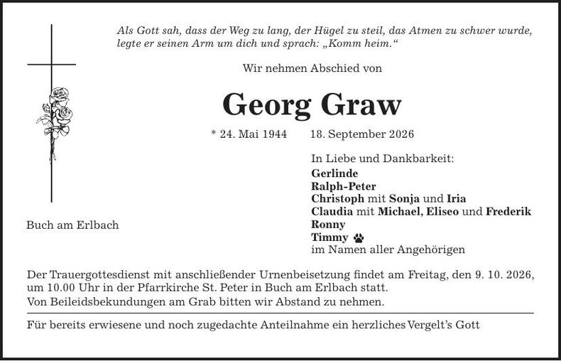 Traueranzeige Georg Graw