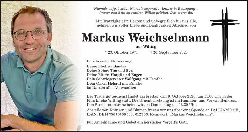 Traueranzeige Markus Weichselman