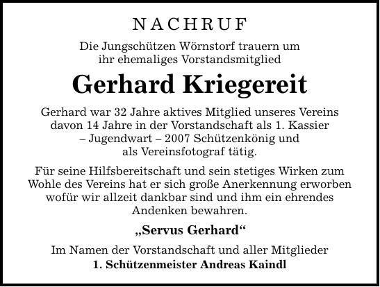 Traueranzeige Gerhard Kriegereit