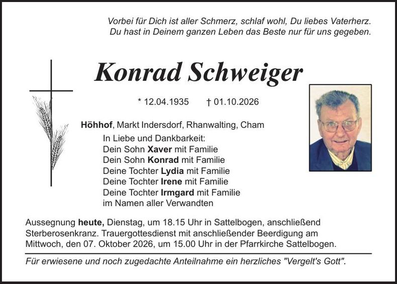 Traueranzeige Konrad Schweiger