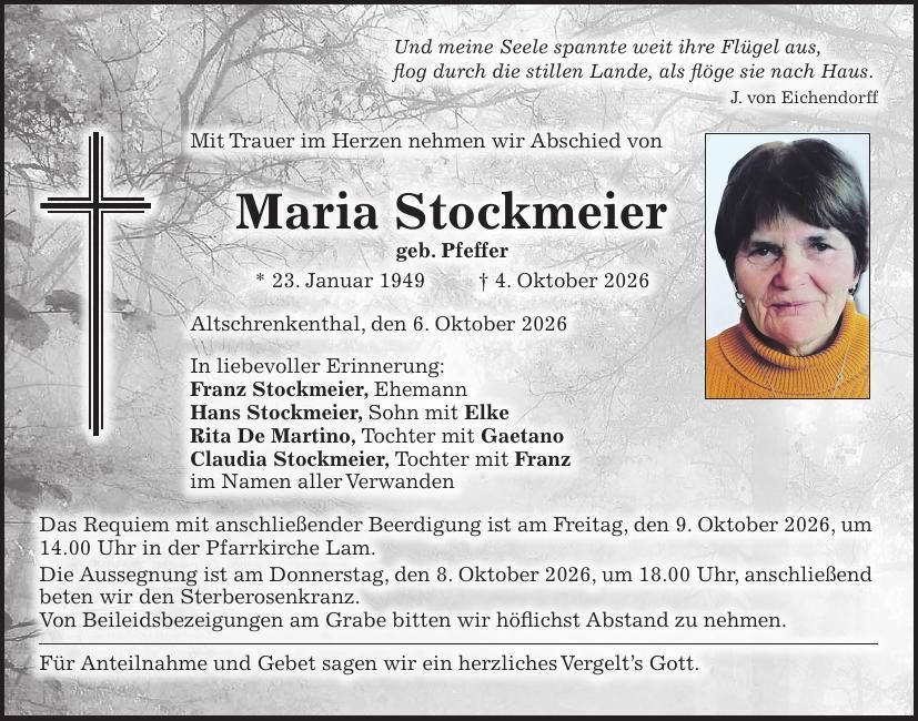 Traueranzeige Maria Stockmeier