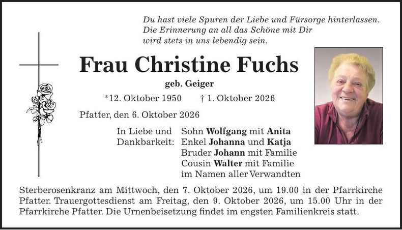 Traueranzeige Christine Fuchs