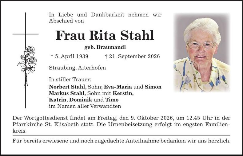 Traueranzeige Rita Stahl