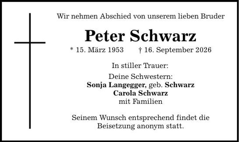 Traueranzeige Peter Schwarz