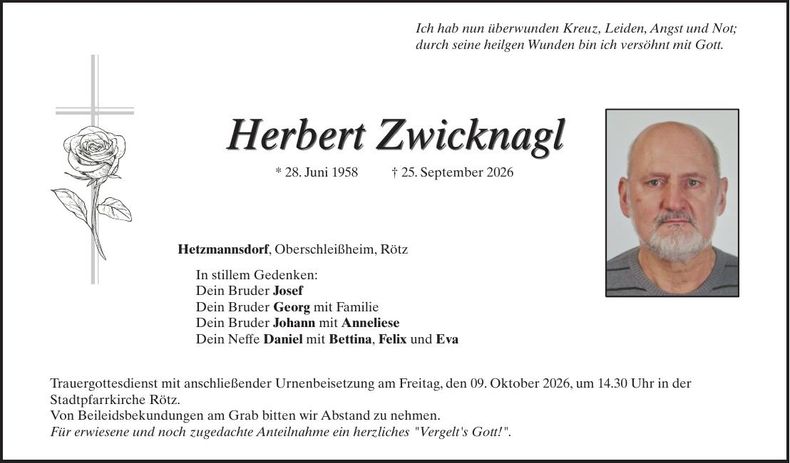 Traueranzeige Herbert Zwicknagl