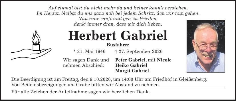 Traueranzeige Herbert Gabriel