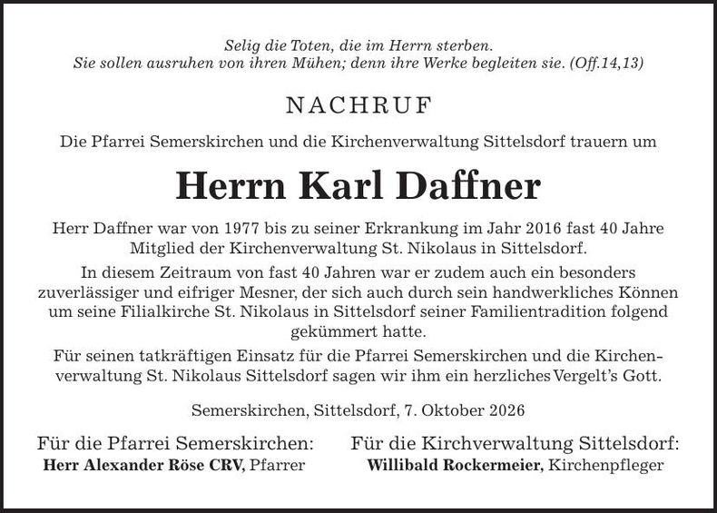 Traueranzeige Karl Daffner