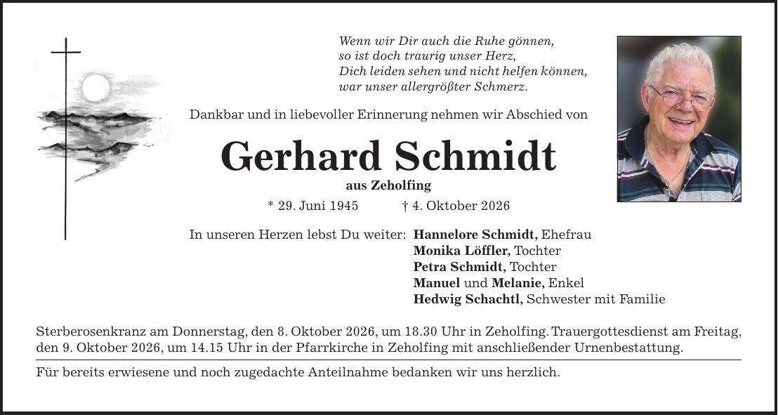 Traueranzeige Gerhard Schmidt