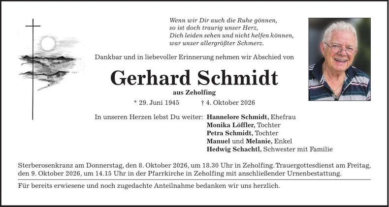 Traueranzeige Gerhard Schmidt