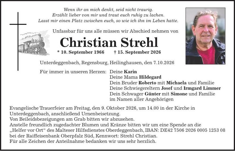 Traueranzeige Christian Strehl
