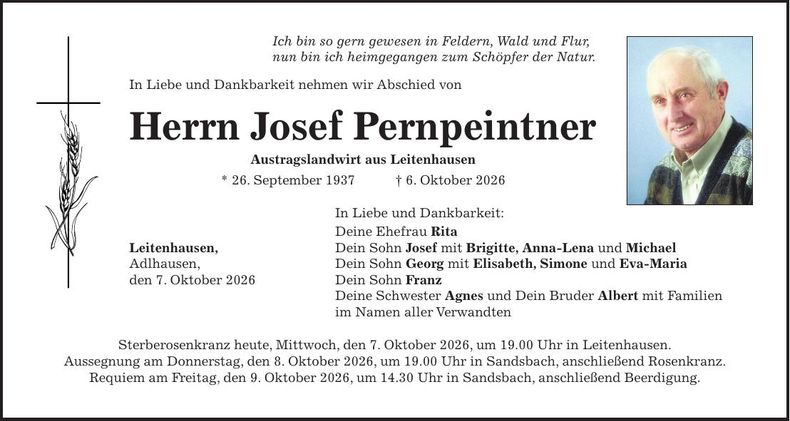 Traueranzeige Josef Pernpeintner