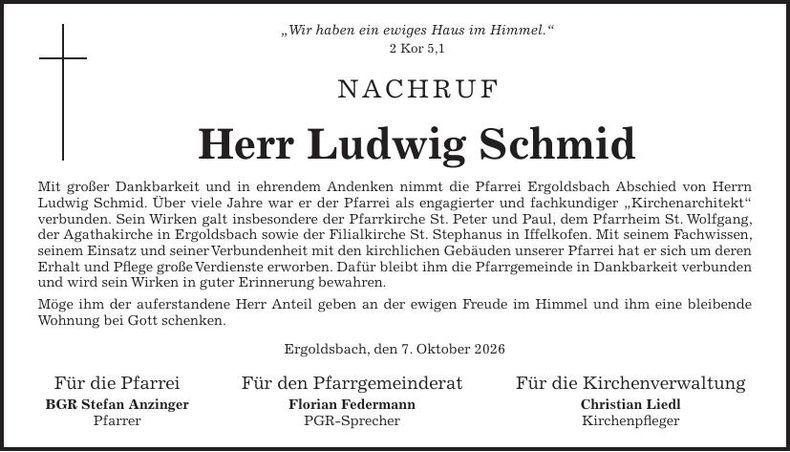 Traueranzeige Ludwig Schmid