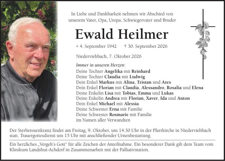 Traueranzeige Ewald Heilmer