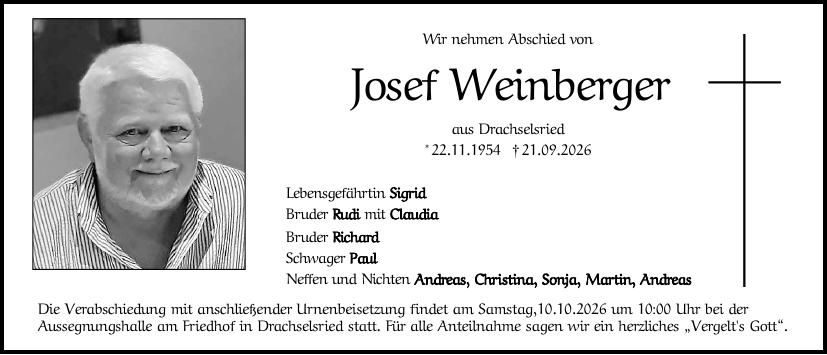 Traueranzeige Josef Weinberger