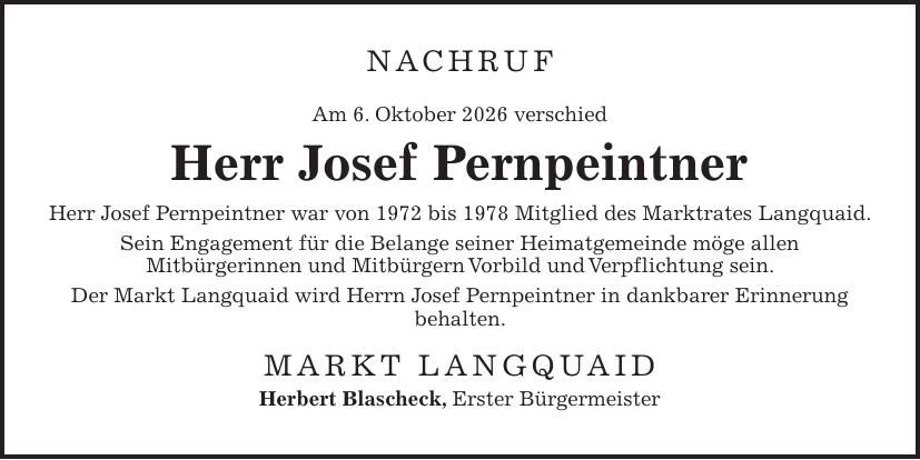 Traueranzeige Josef Pernpeitner
