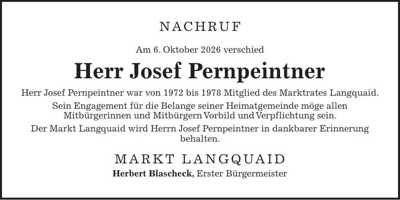 Traueranzeige Josef Pernpeitner