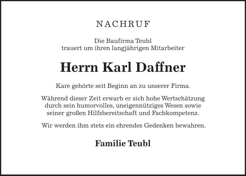 Traueranzeige Karl Daffner