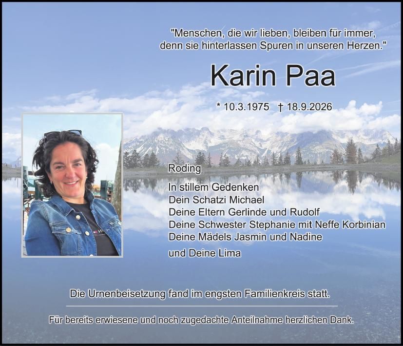 Traueranzeige Karin Paa