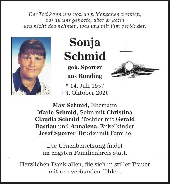 Traueranzeige Sonja Schmid