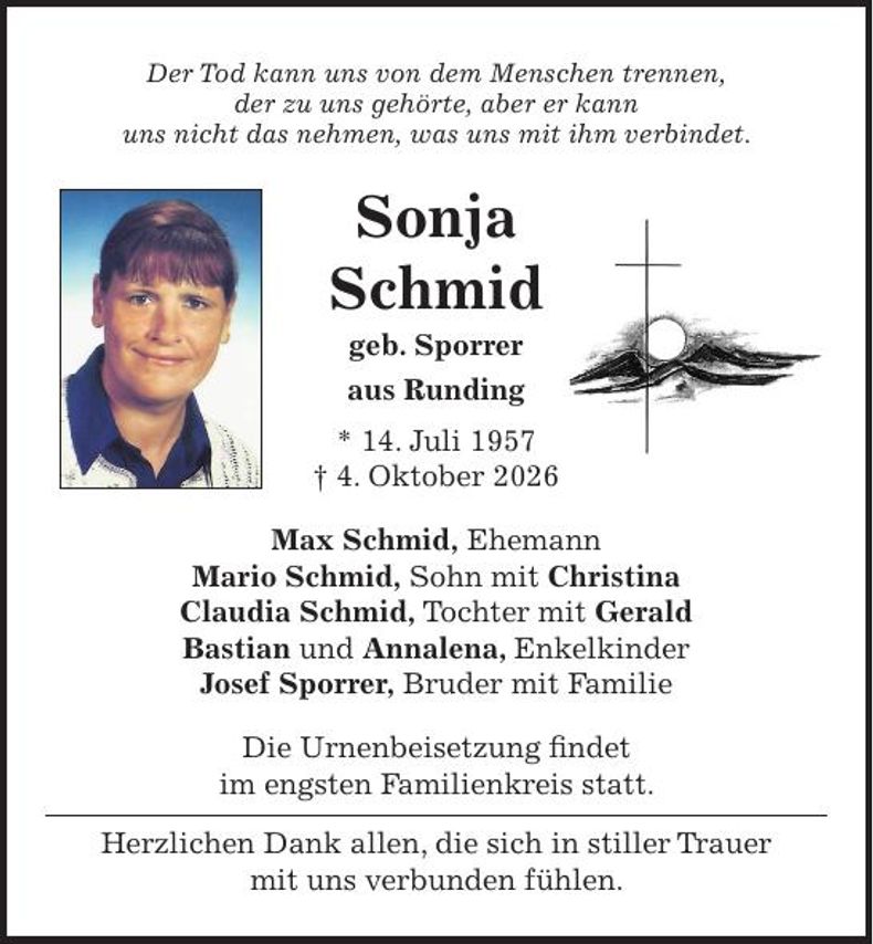Traueranzeige Sonja Schmid