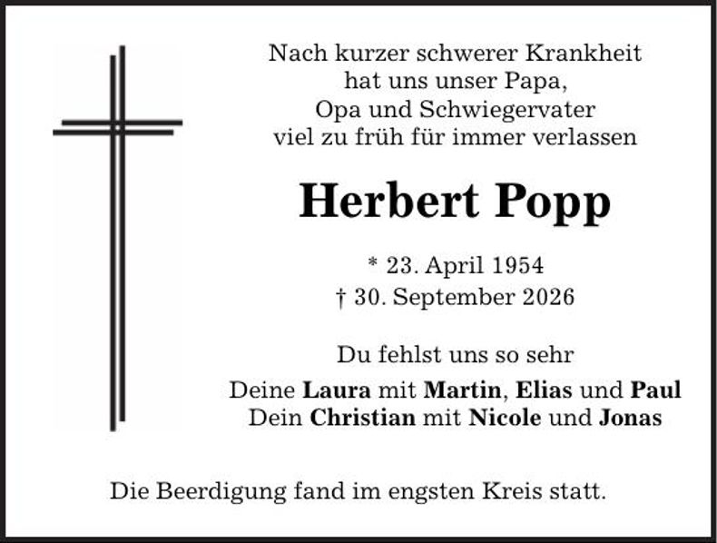 Traueranzeige Herbert Popp