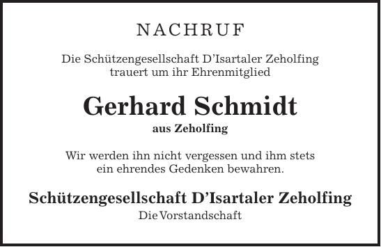 Traueranzeige Gerhard Schmidt