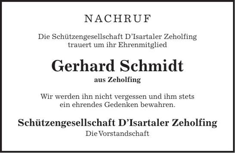 Traueranzeige Gerhard  Schmidt 