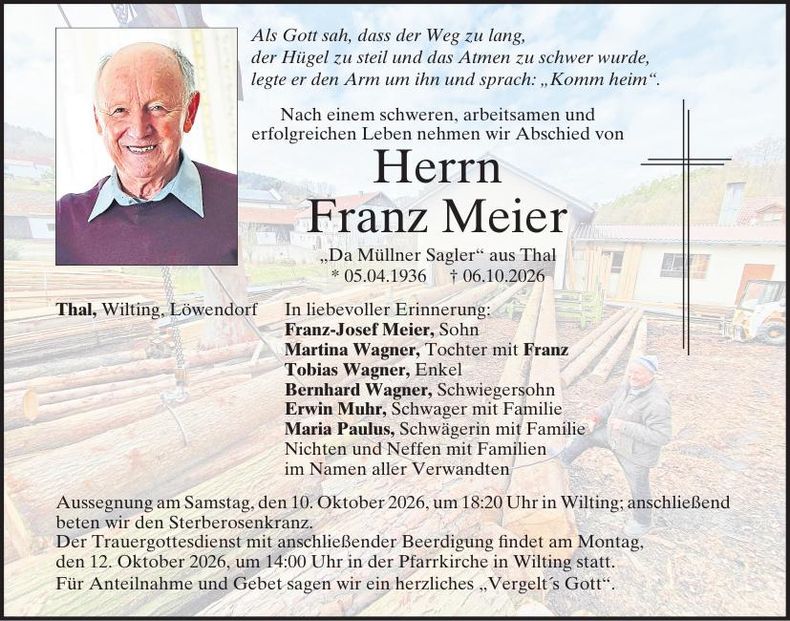 Traueranzeige Franz Meier
