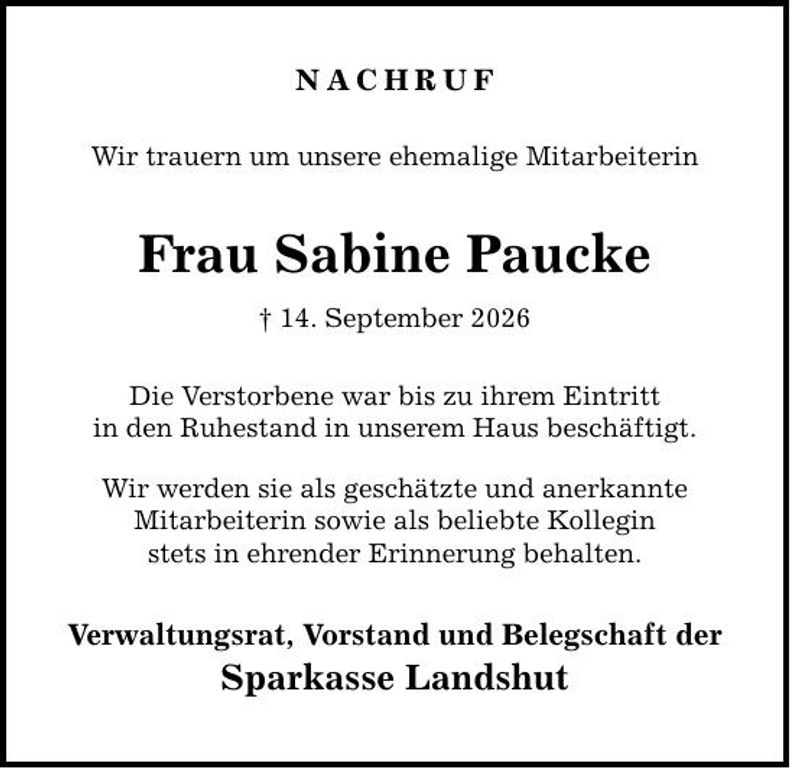 Traueranzeige Sabine Paucke