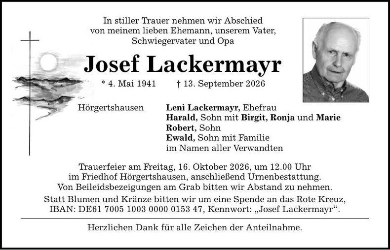 Traueranzeige Josef Lackermayr