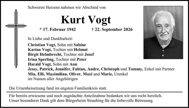 Traueranzeige Kurt Vogt