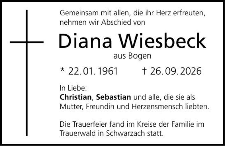 Traueranzeige Diana Wiesbeck