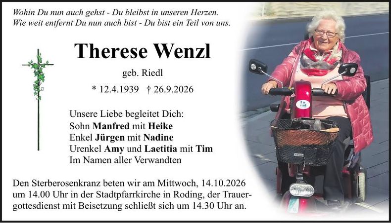 Traueranzeige Therese Wenzl