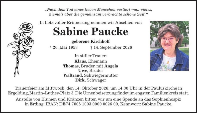 Traueranzeige Sabine  Paucke