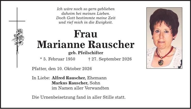 Traueranzeige Marianne Rauscher