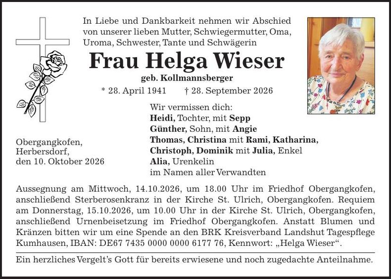 Traueranzeige Helga  Wieser