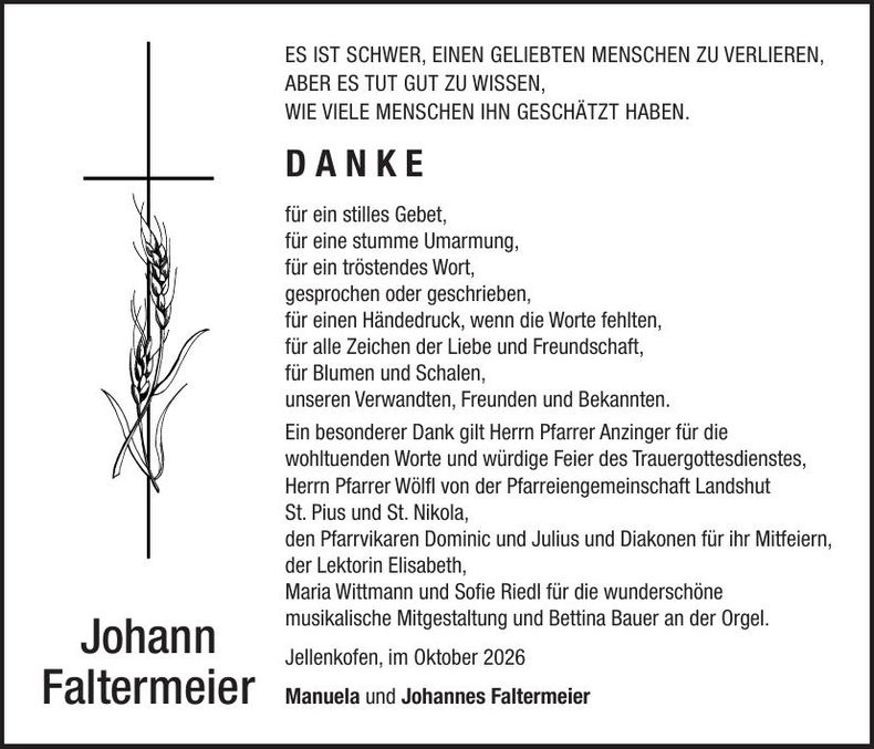 Traueranzeige Johann Faltermeier