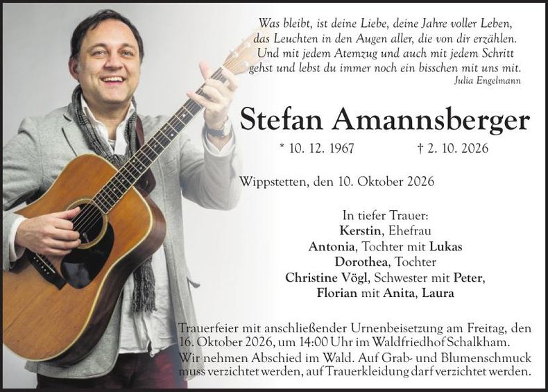 Traueranzeige Stefan Amannsberger