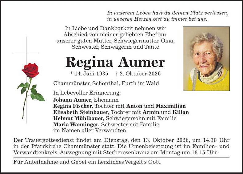 Traueranzeige Regina Aumer