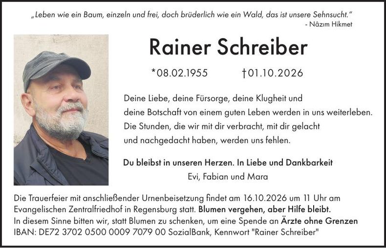 Traueranzeige Rainer Schreiber