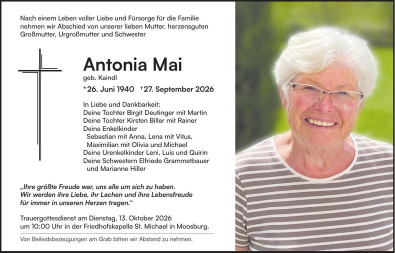 Traueranzeige Antonia Mai