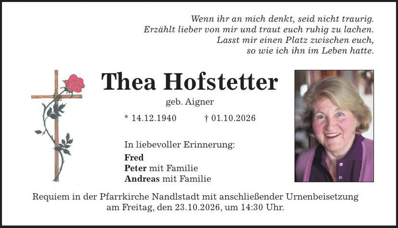 Traueranzeige Thea Hofstetter
