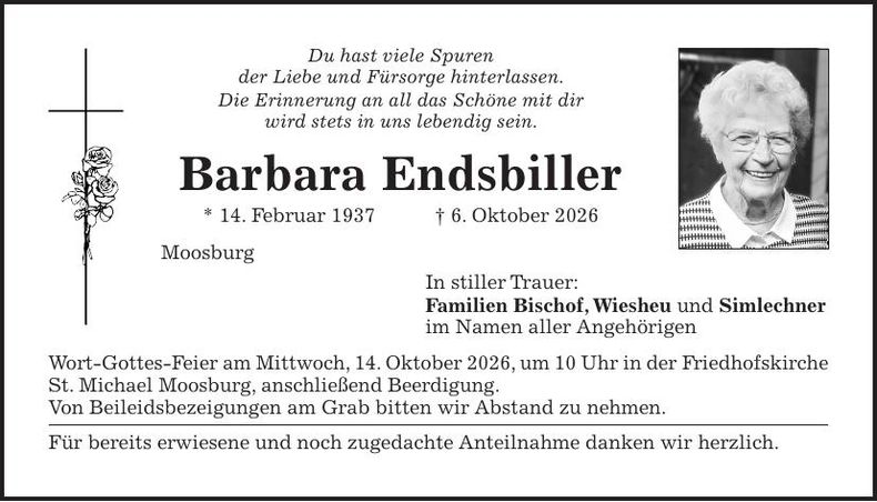 Traueranzeige Barbara Endsbiller