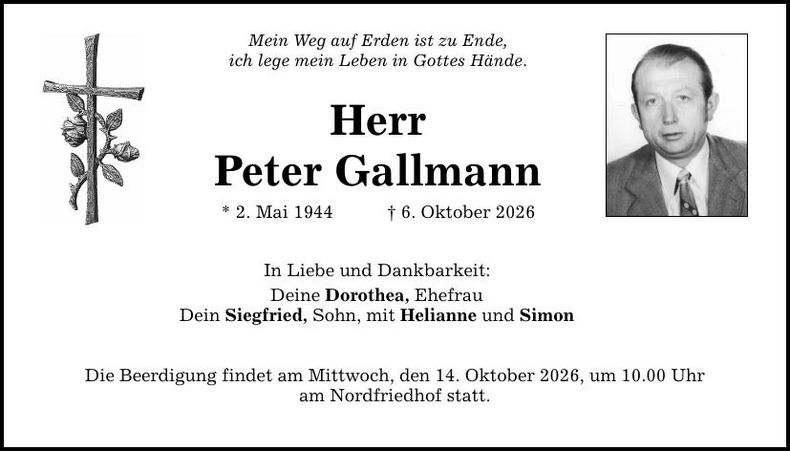 Traueranzeige Peter  Gallmann