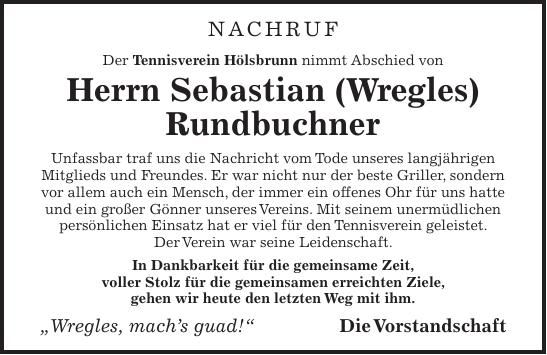 Traueranzeige Sebastian Rundbuchner