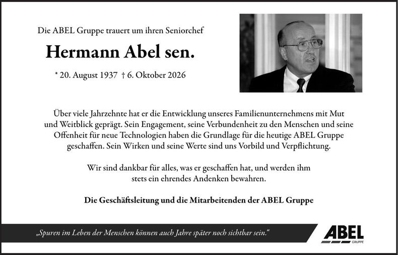 Traueranzeige Hermann Abel