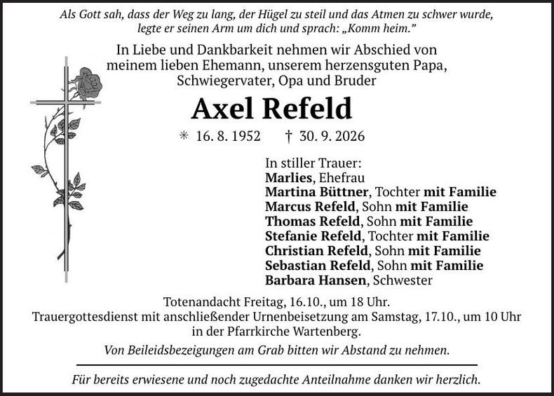 Traueranzeige Axel Refeld