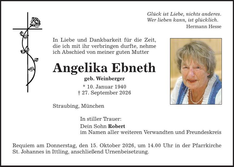 Traueranzeige Angelika Ebneth