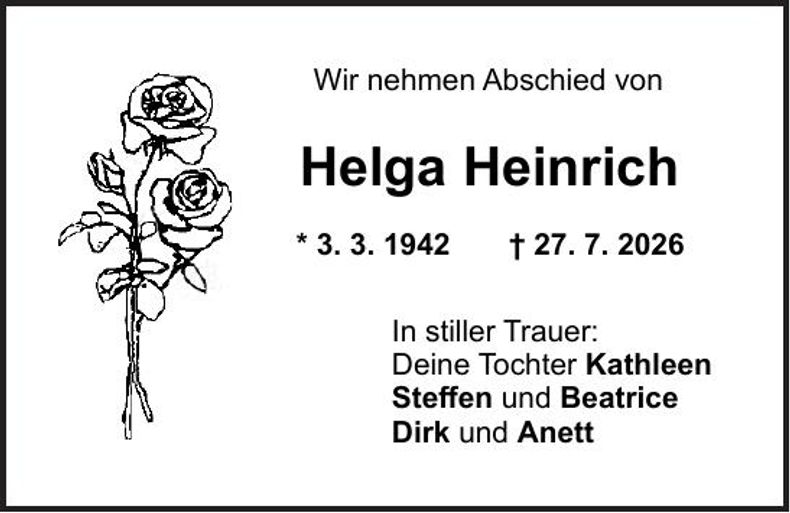 Traueranzeige Helga Heinrich