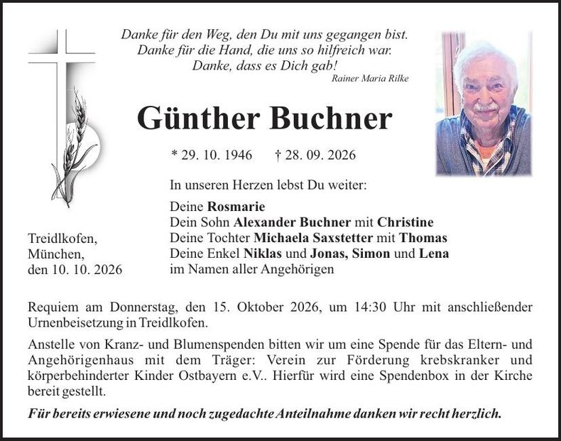 Traueranzeige Günther Buchner